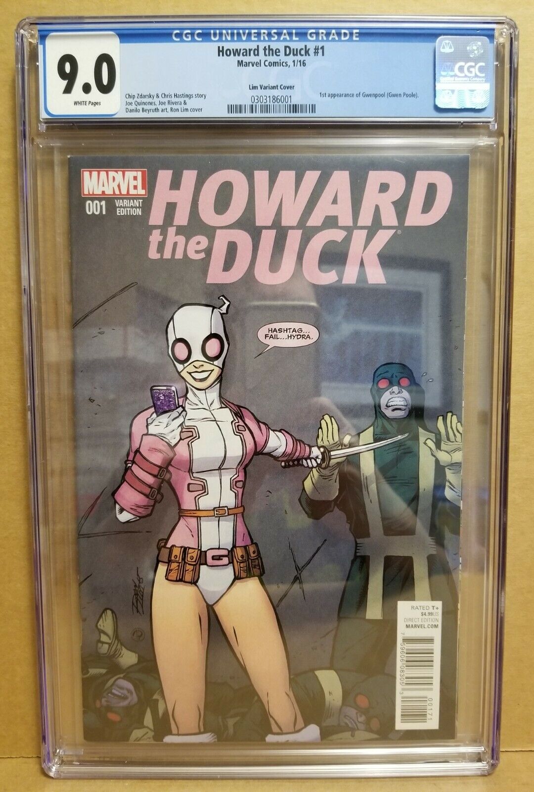 HOWARD THE DUCK #1 CGC 9.0 (VF/NM) RON LIM VARIANT 1ST GWENPOOL APPEARANCE RARE