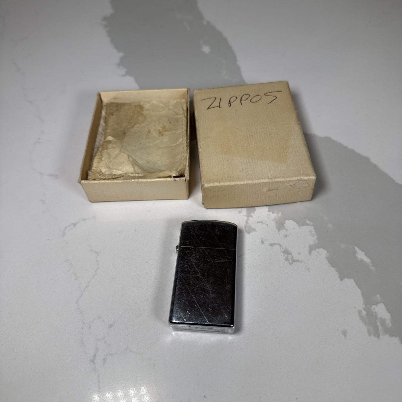 VINTAGE Slim Zippo Lighter With Box* VINTAGE Slim Zippo Lighter With Box*