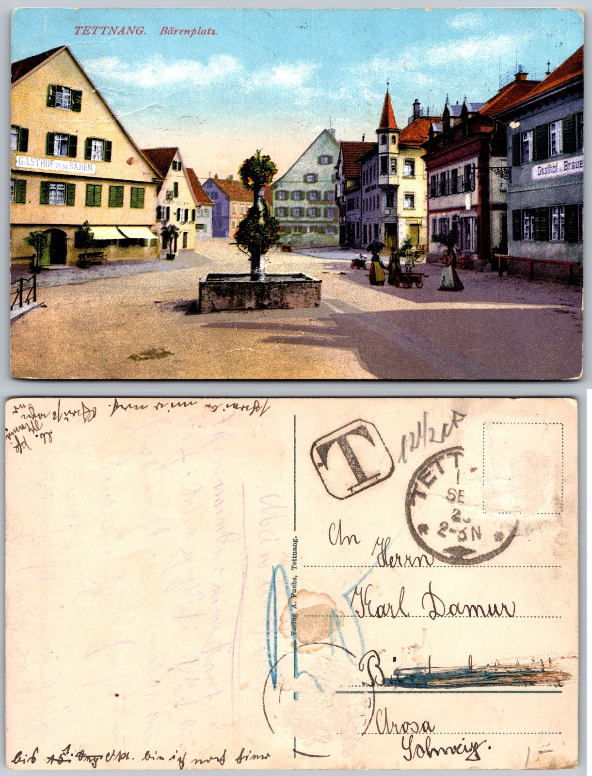 Tettnang Germany Market Fountain Streetview Postcard