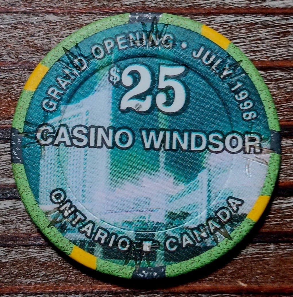 CASINO WINDSOR GRAND OPENING JULY 1998 $25 GAMING POKER CHIP ONTARIO CANADA CASINO WINDSOR GRAND OPENING JULY 1998 $25 GAMING POKER CHIP ONTARIO CANADA