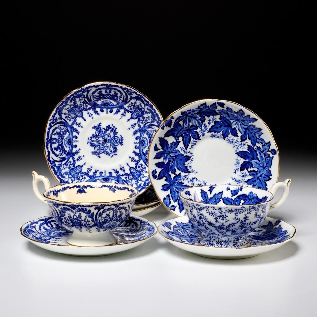 Coalport Blue White Leaf Flower Garland Basket Cup Saucer Mixed Lot 8 piece Lot
