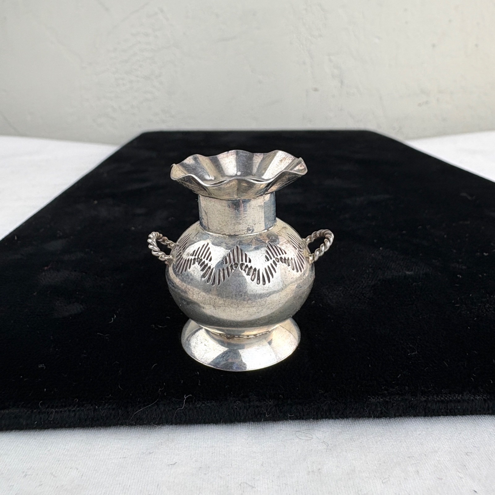 Larger Navajo Miniature Sterling Silver Urn or Flower Vase by Elizabeth Whitman