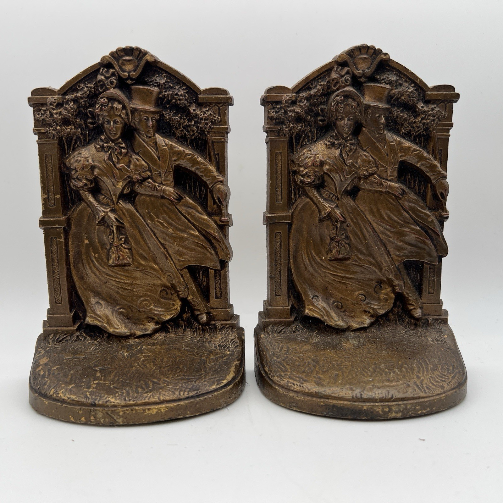 Vintage C.J.O / Real Bronze #9662 Victorian Couple in a Garden Designed Bookend