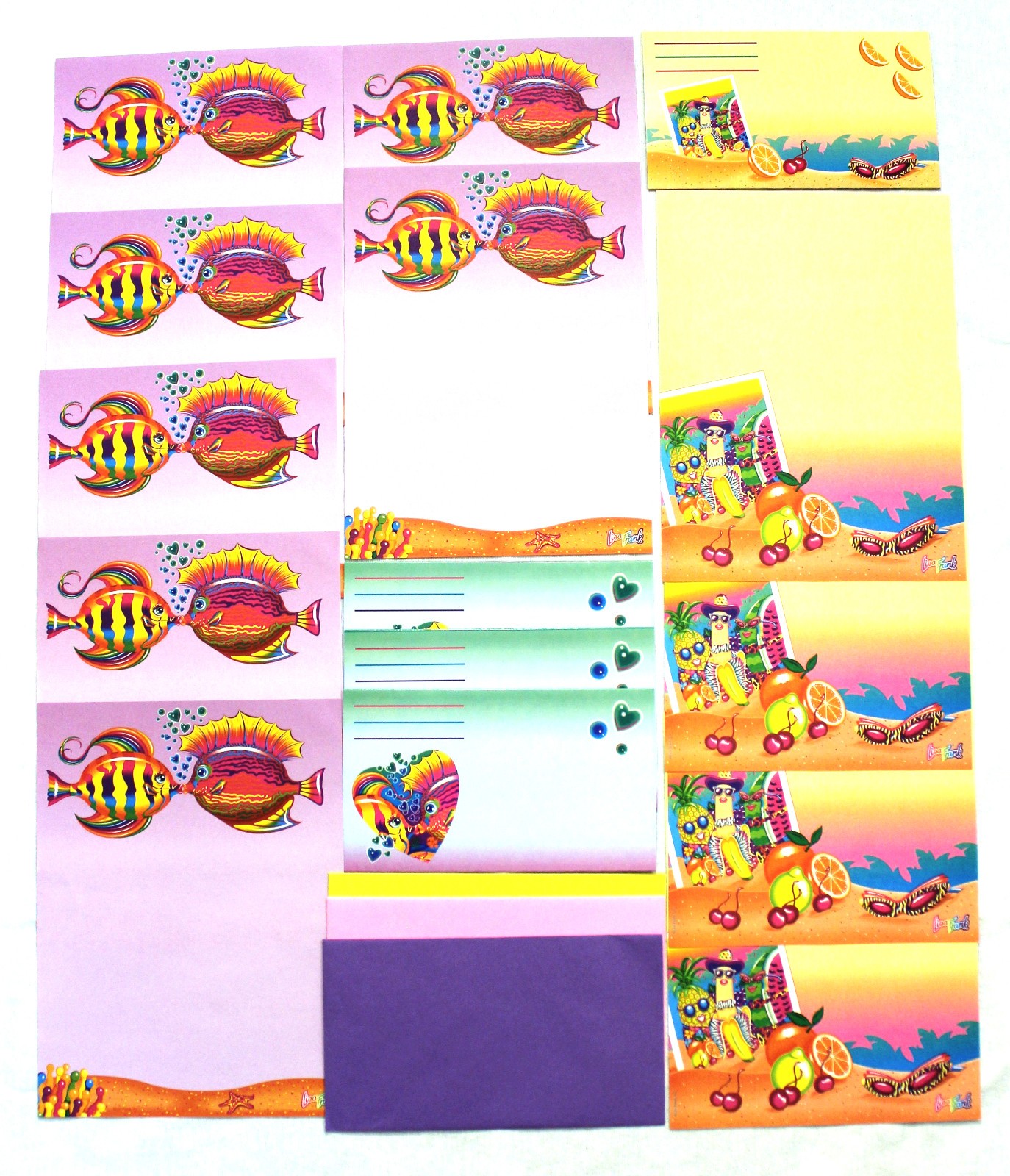 Vintage 90s Lisa Frank Kissing Fish & Fruit Stationery Sheets & Postalettes