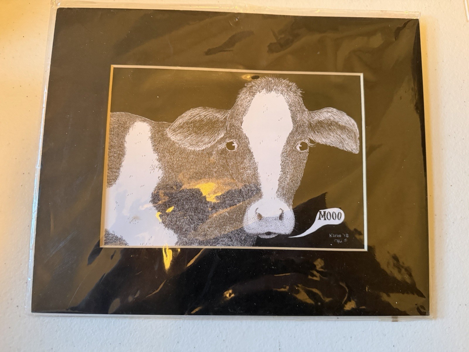 Karen Hunsiker “Bovine” Cow Art Print Signed 2018 Black & White 8x5 Karen Hunsiker “Bovine” Cow Art Print Signed 2018 Black & White 8x5