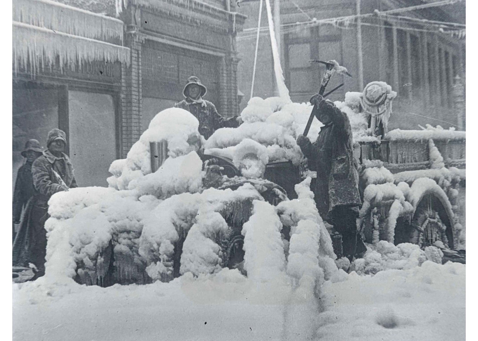 1920s Frozen Fire Engine Boston Winter Blizzard Ice Storm Glass Negative OOAK