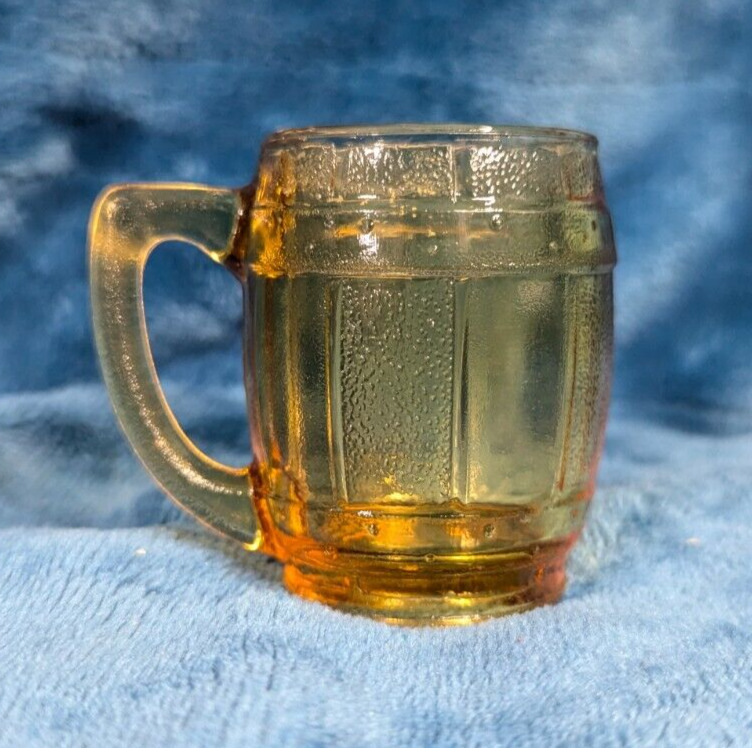 Vintage Amber Glass Whiskey Barrel Shot Glass w/ Handle Miniature Mug