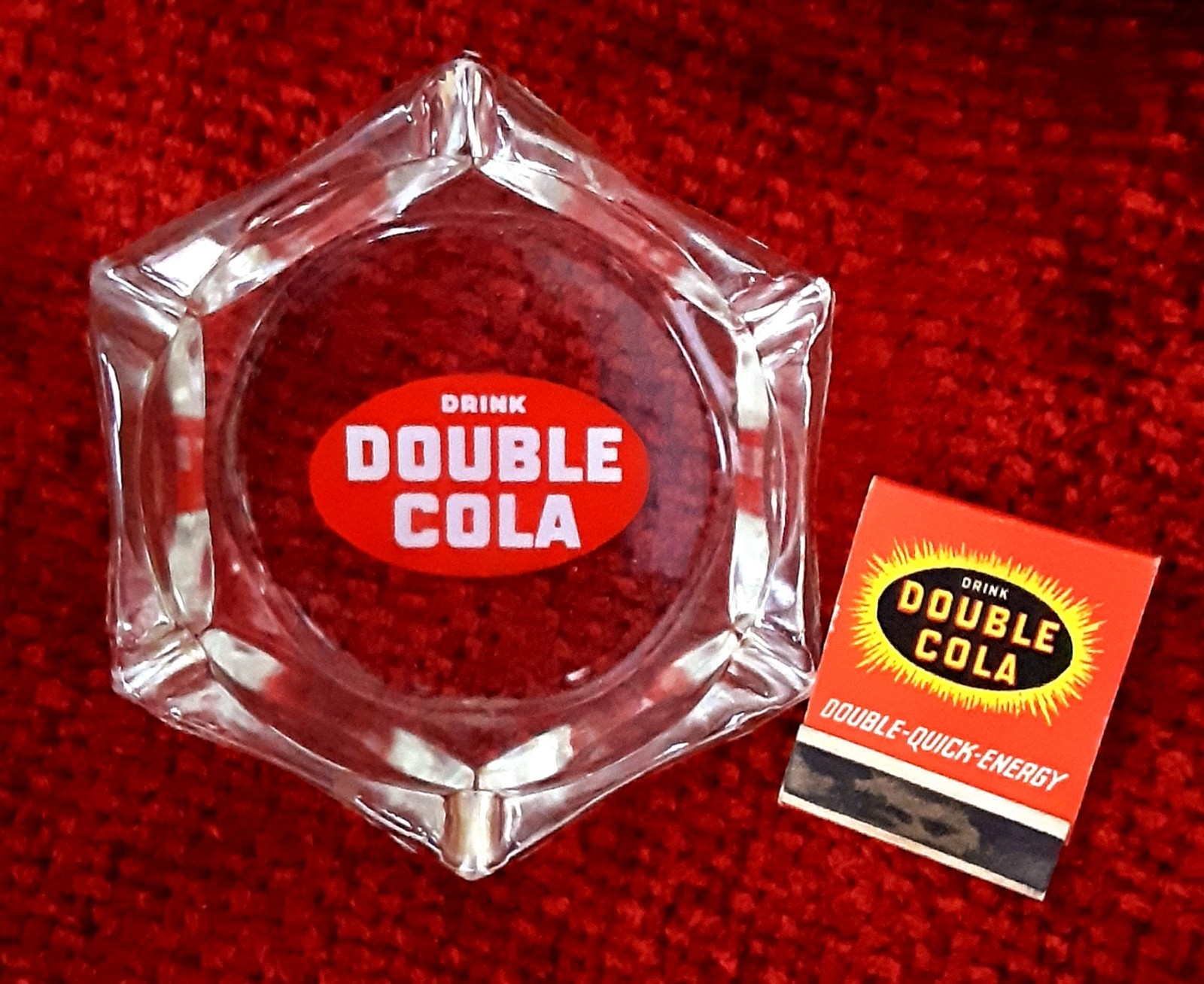 very rare 1940's Double Cola Soda Glass Ashtray & Full Matchbook-Chatanooga, Tn