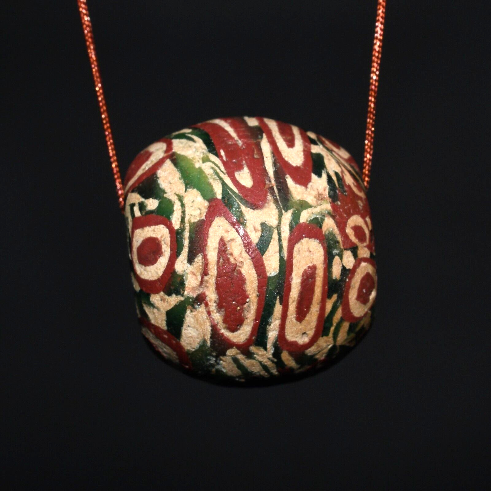 Authentic Large Ancient Roman Islamic Gabri Glass Bead with Rare Pattern