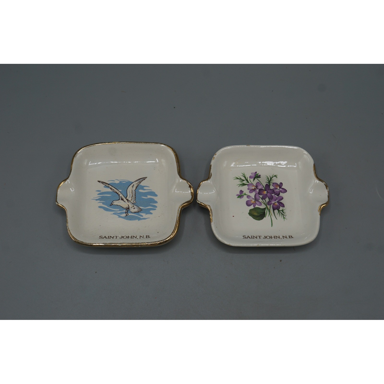 Vtg Shamrock Ceramics Saint John NB Canada Ashtray Set Seagull Floral Gold Trim Vtg Shamrock Ceramics Saint John NB Canada Ashtray Set Seagull Floral Gold Trim
