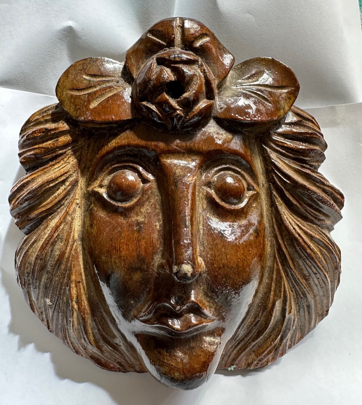 Antique Carved Wood Figural Head Folk Art European Revival Art Nouveau