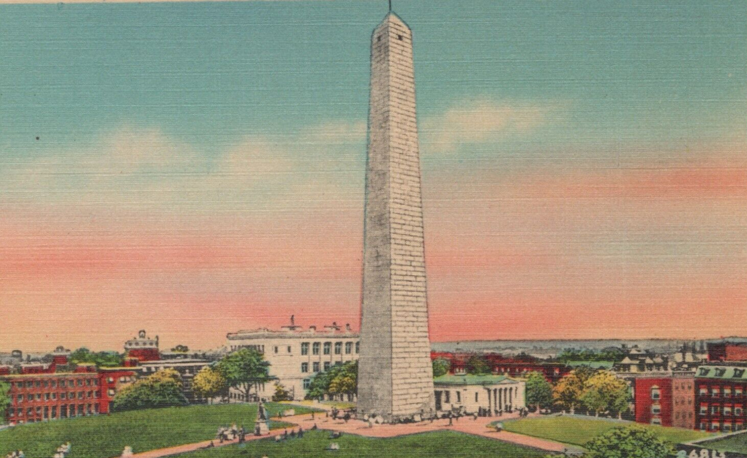 Bunker Hill Monument of Charlestown Boston Massachusetts Linen Vintage Post Card