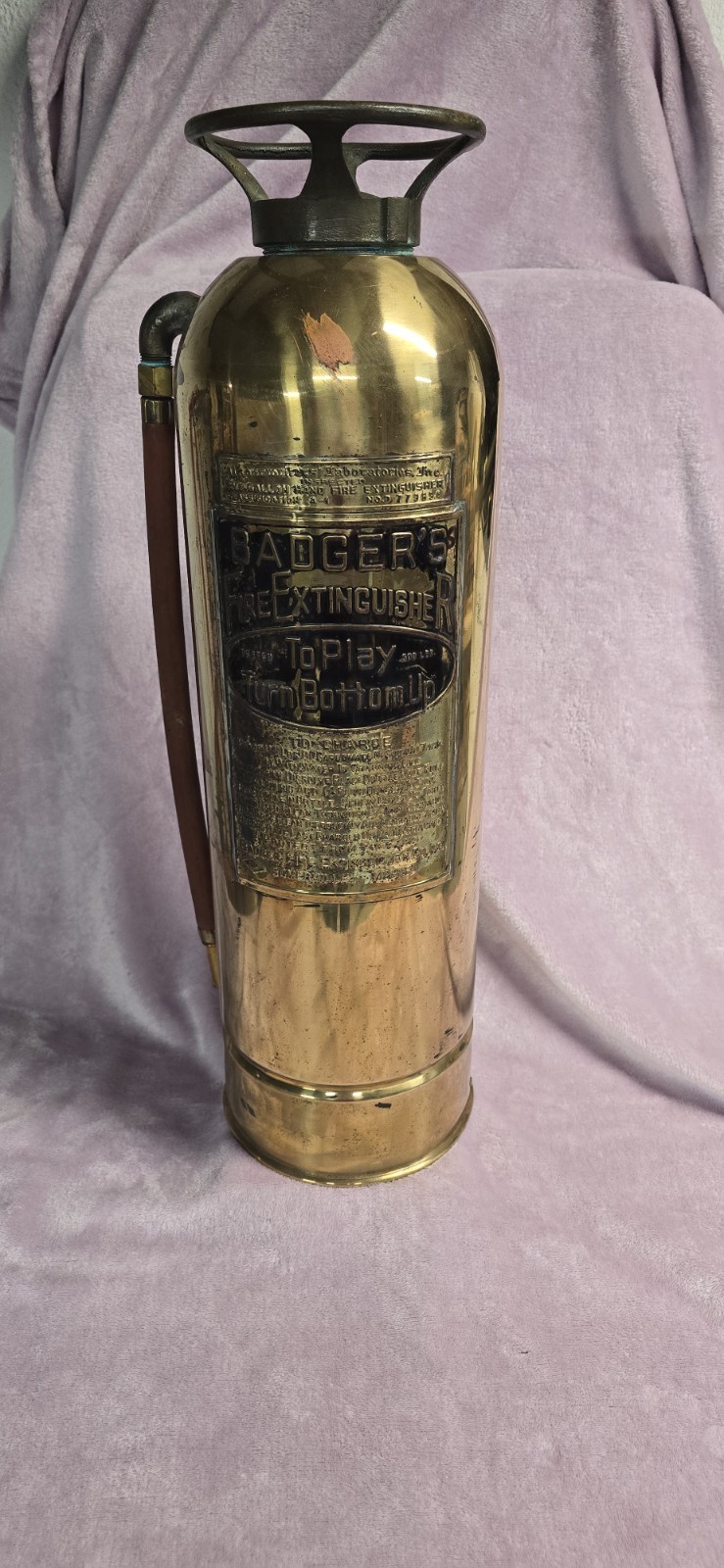 Brass Badger\'s Fire Extingusher to Play Turn Bottom Up Cool Lable Fire Dept
