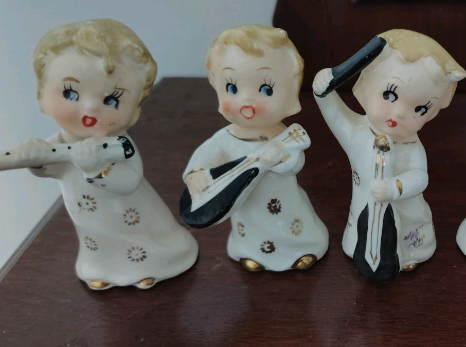 Vintage 1950s Japan Christmas Angel Band  Ceramic Figurines set of 5 Musicians 