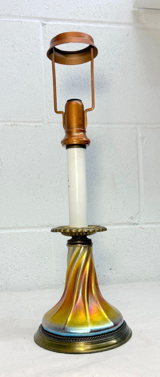 Vintage Tiffany studios hand blown favrille lustre glass electric table lamp 