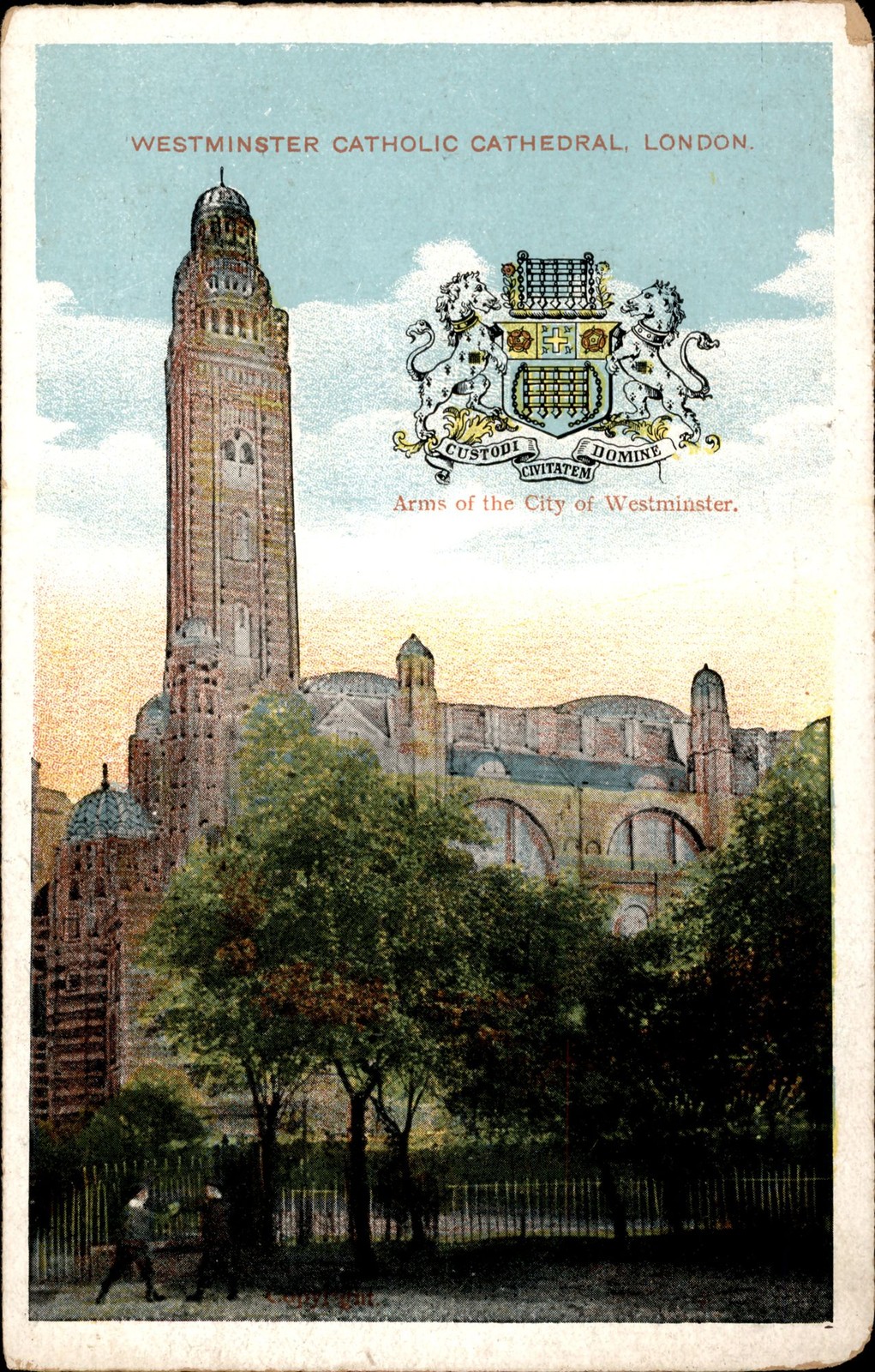 Vintage Postcard Westminster Catholic Cathedral London Arms of City England