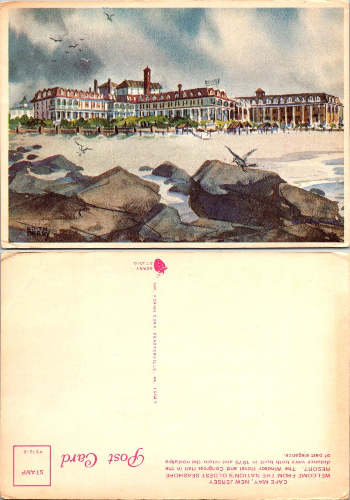 Cape May New Jersey Postcard Vintage Congress Hall Hotel Illustrated 1940s