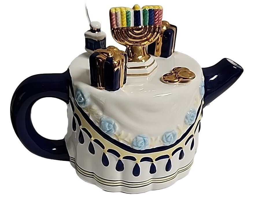 Hanukkah Chanukah Ceramic Teapot-Traditional Blue and White