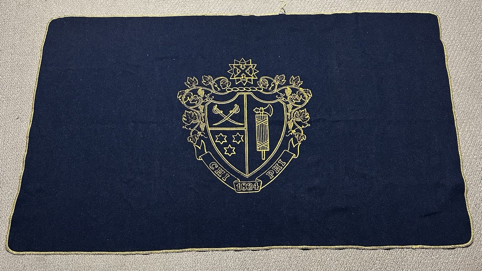Vintage Chi Phi 1824 Wool Throw Blanket 62” x 36” Antique Fraternity
