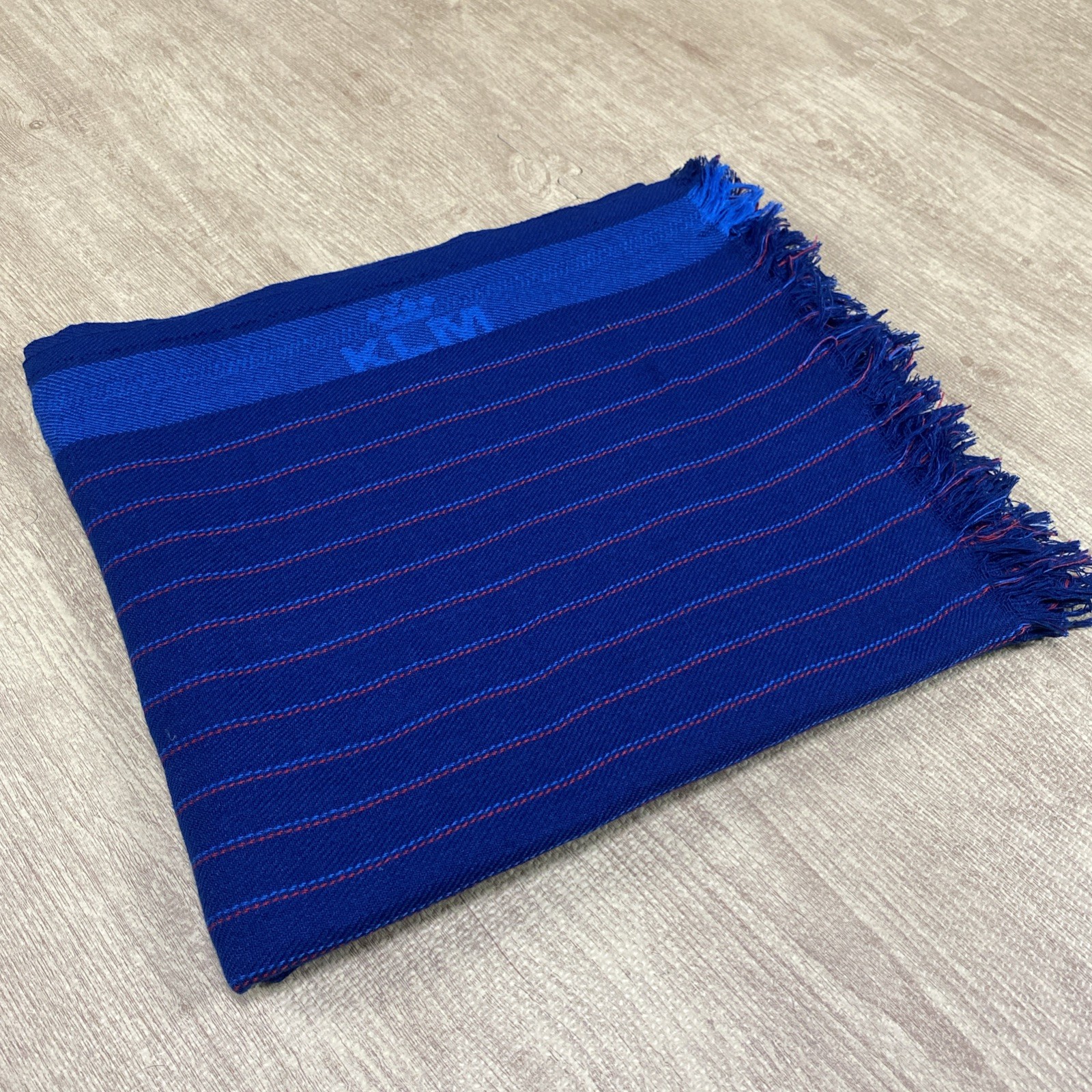 VTG KLM ROYAL AIRLINE DUTCH STRIPED FRINGE THROW ACRYLIC BLUE RED CABIN 64X52