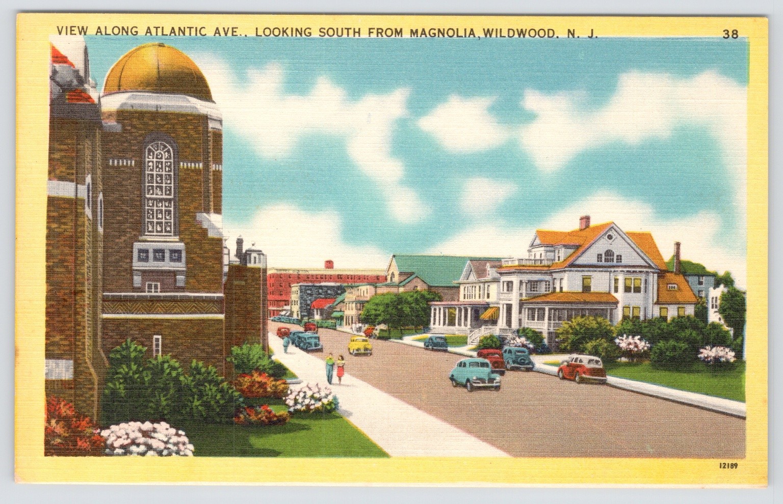 Wildwood New Jersey Atlantic Ave Dome Building Cars Linen Postcard c1940s-50s Wildwood New Jersey Atlantic Ave Dome Building Cars Linen Postcard c1940s-50s