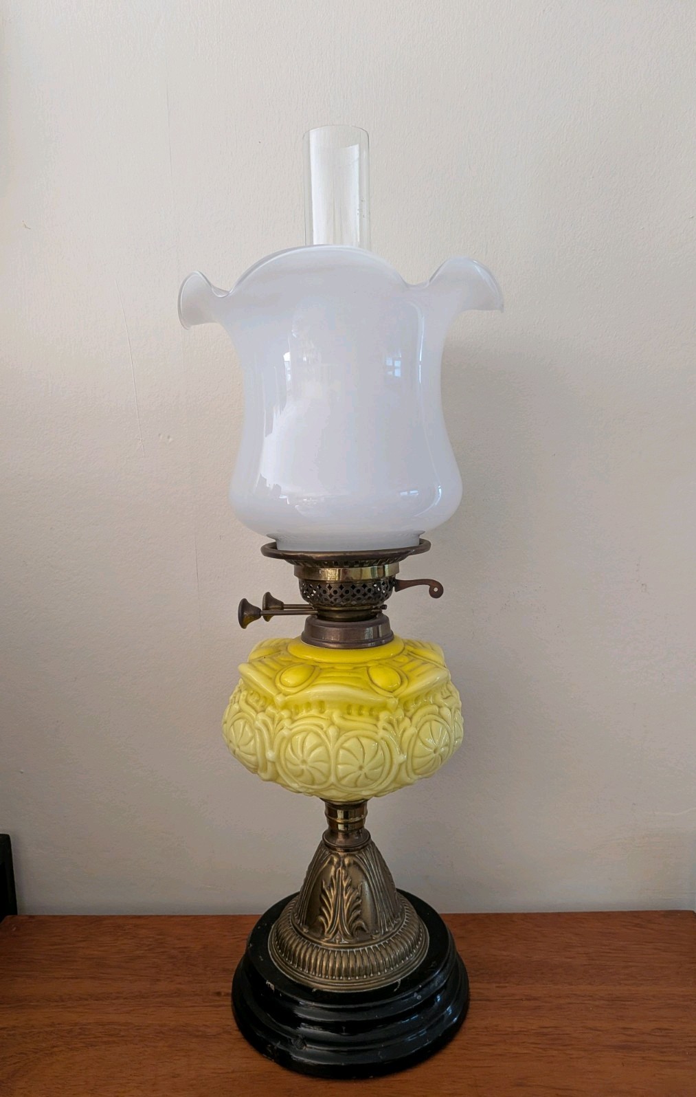 Antique Victorian Yellow Glass Oil Lamp