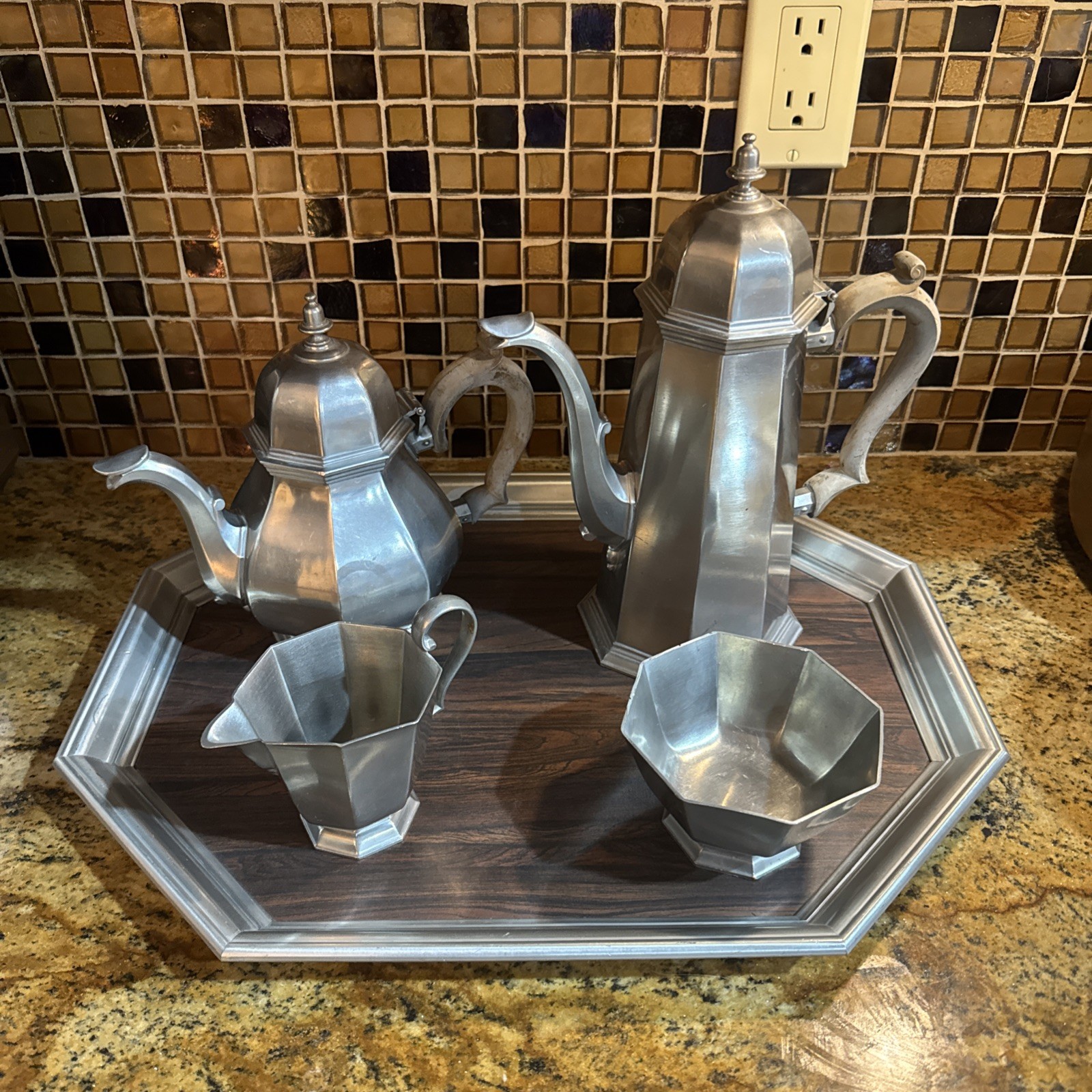 Vintage 1970s Gorham 5 Piece Octette Pewter Tea And Coffee Serving Set /cb