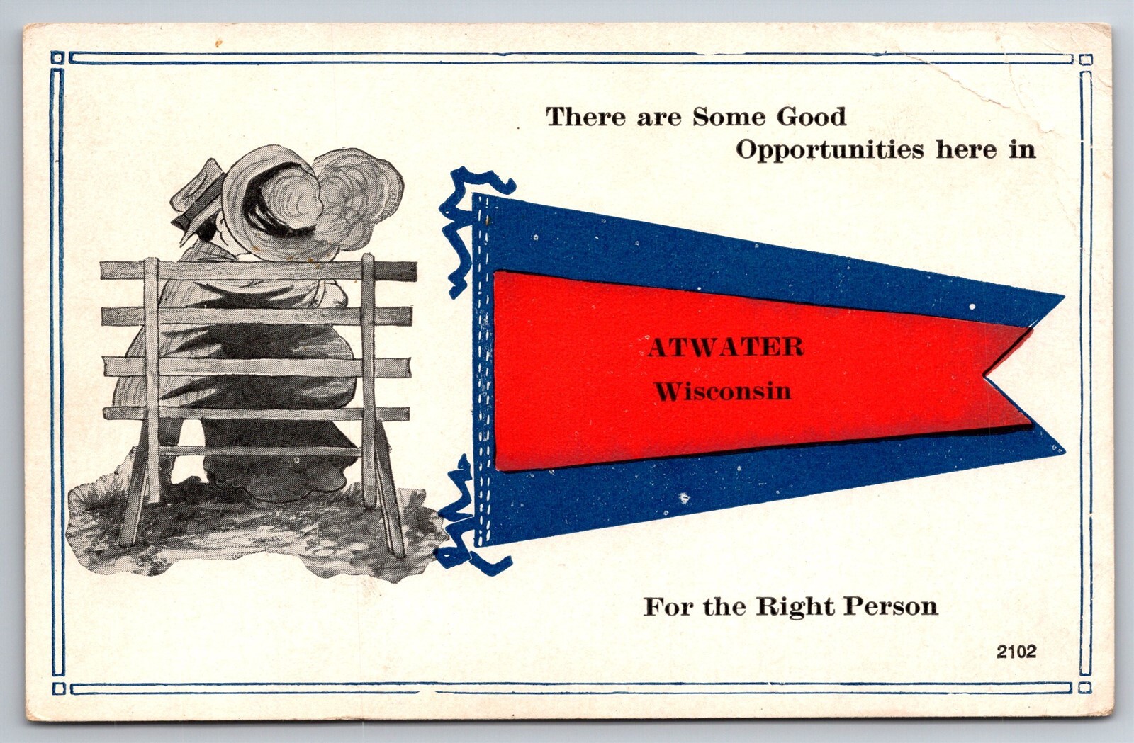 Greetings Banner Opportunities Relationship Atwater WI C1910s Postcard W7