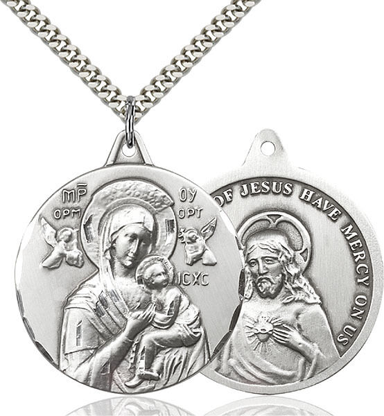 Men's 925 Sterling Silver Perpetual Help Virgin Mary Medal Necklace Pendant