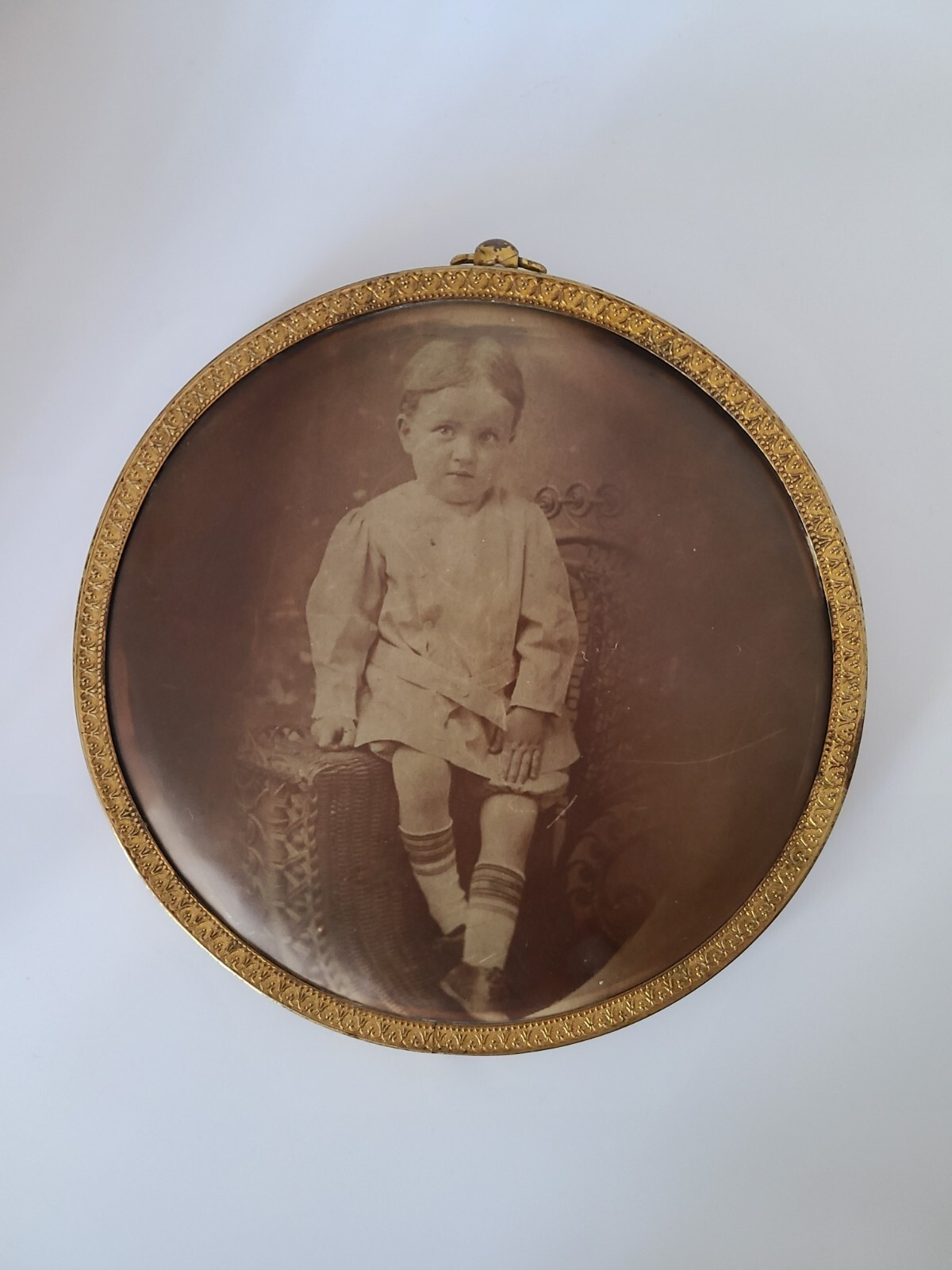 Antique Framed Celluloid Photo Of  Toddler Boy From Columbia Portrait Co.