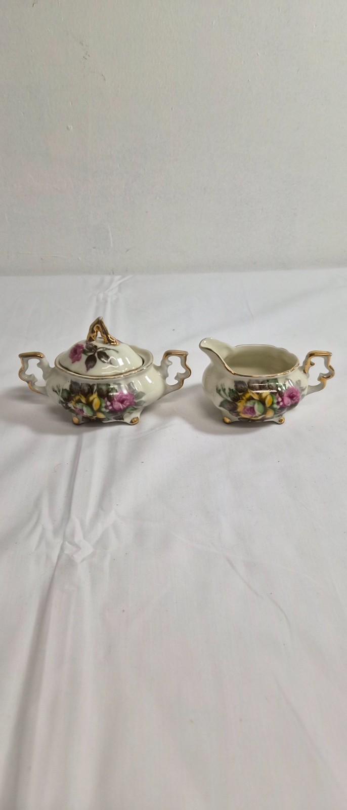 Vintage Japanese porcelain floral cram and sugar set