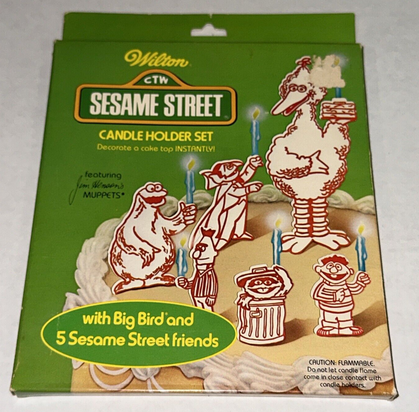 1979 Wilton Jim Hensons Muppets CTW SESAME STREET Candle Holder Set Sealed Box