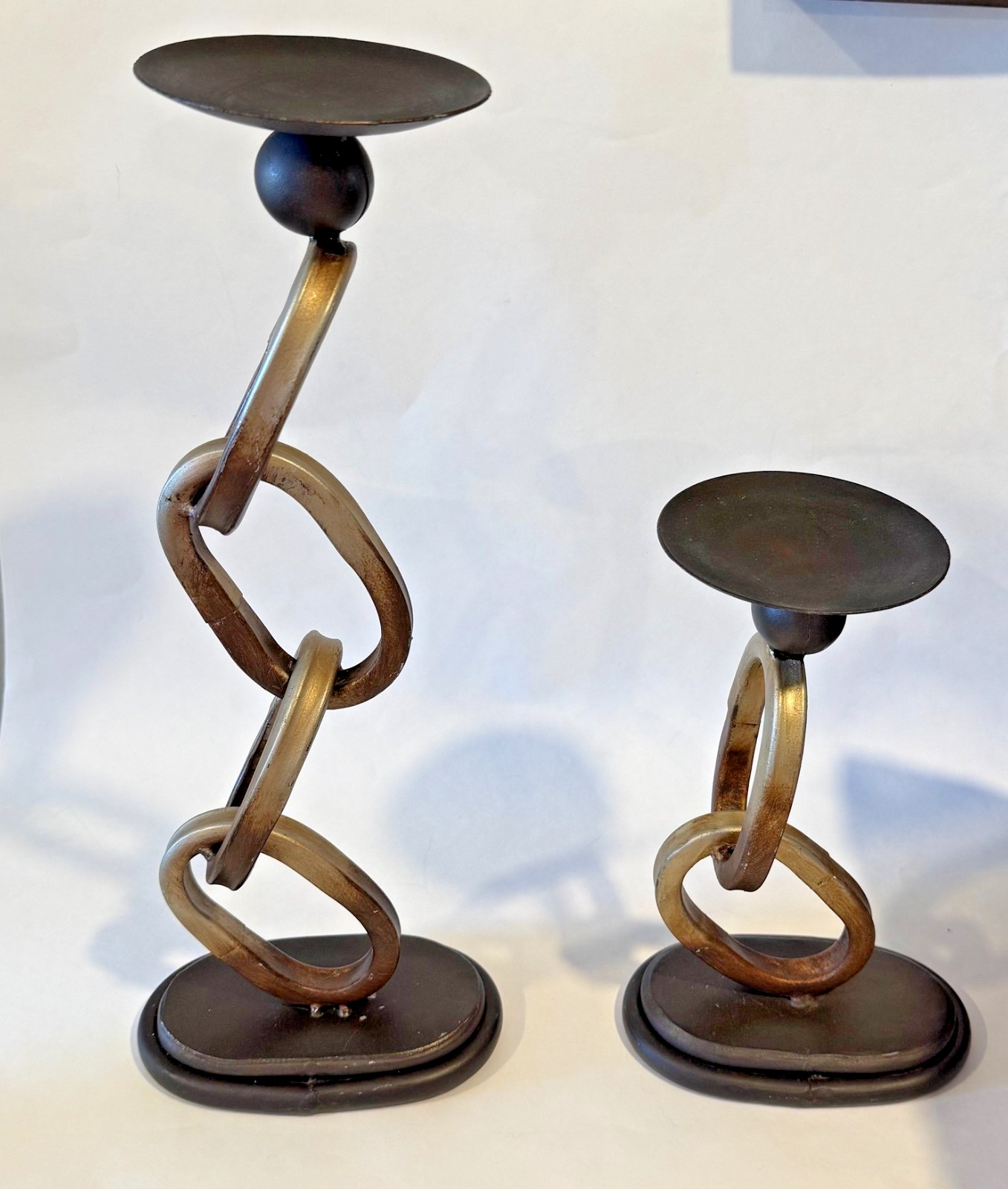 VTG 80s Postmodern Brutalist Metal Chain Link Candle Holders