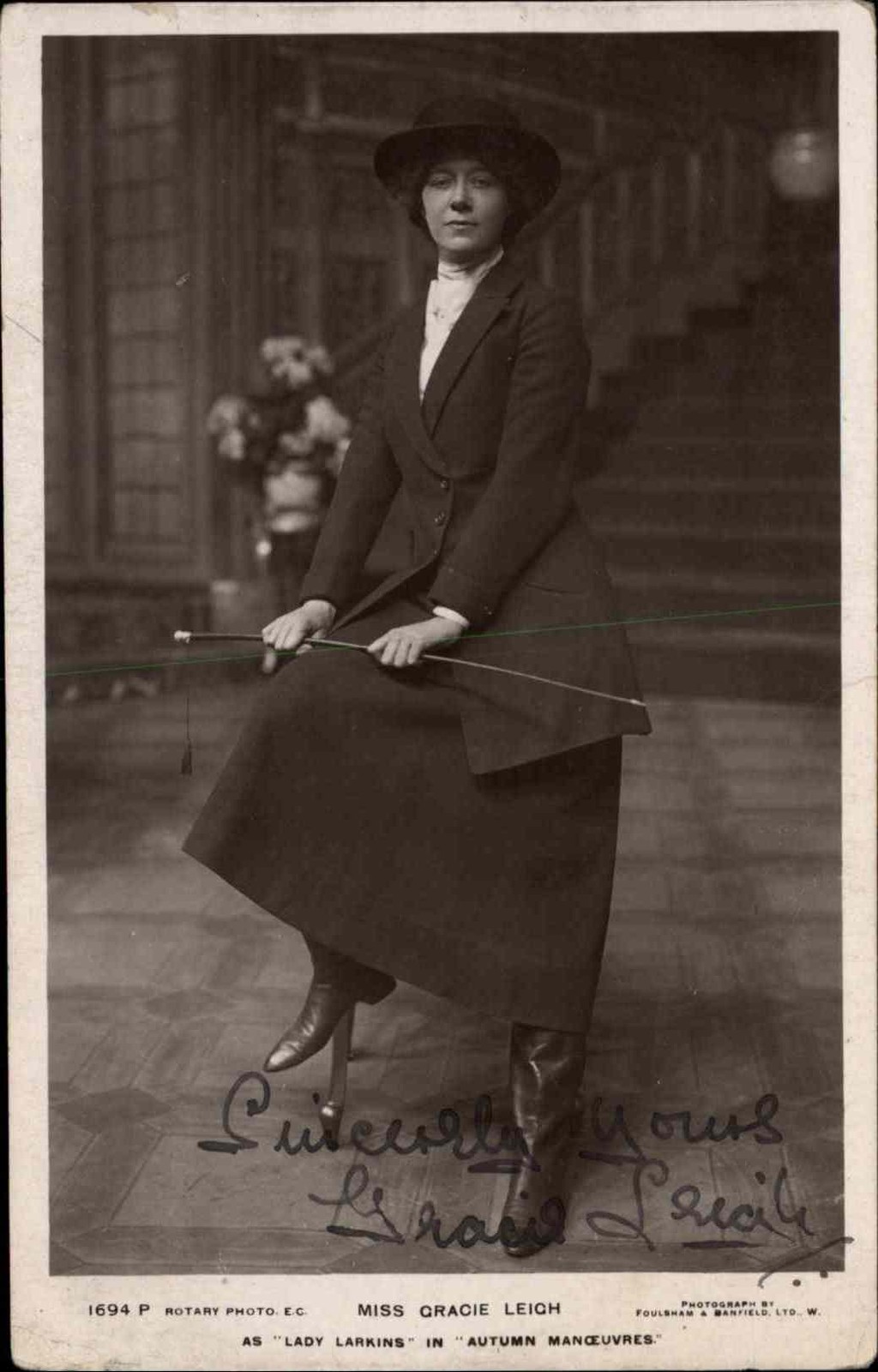 LIVE AUTOGRAPH Miss Gracie Leigh in Riding Costume Antique RPPC