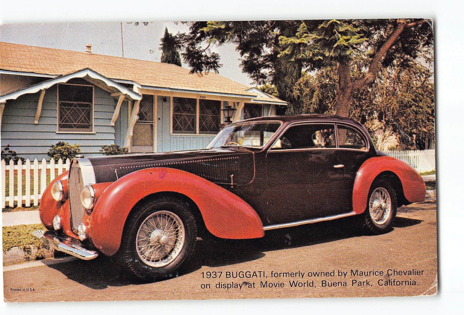 1937 Buggati Automobile Postcard 1977 Don Essen Chevrolet Oil Change Ballwin MO