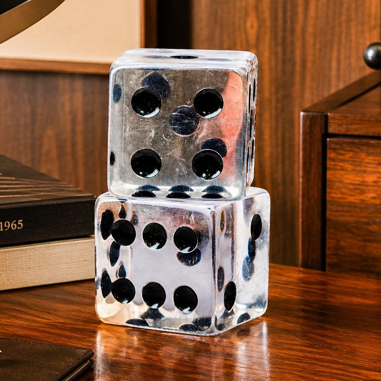 Large Jumbo Oversized Pair Lucite Painted Dice Vintage Mid Century Modern MCM