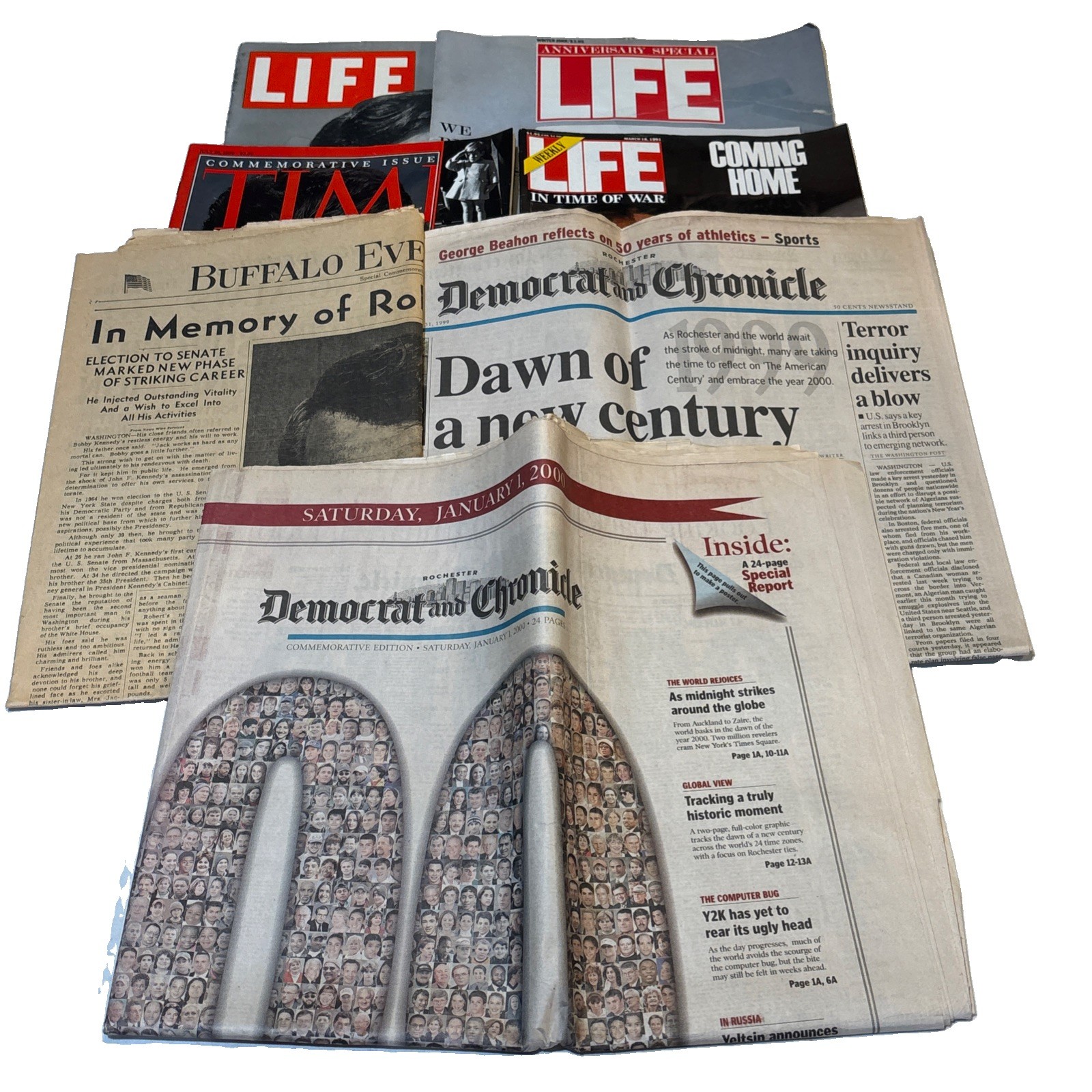 Vintage Memorabilia Lot 1968 RFK 1999 JFK Jr TIME 1991 Gulf War LIFE Newspapers