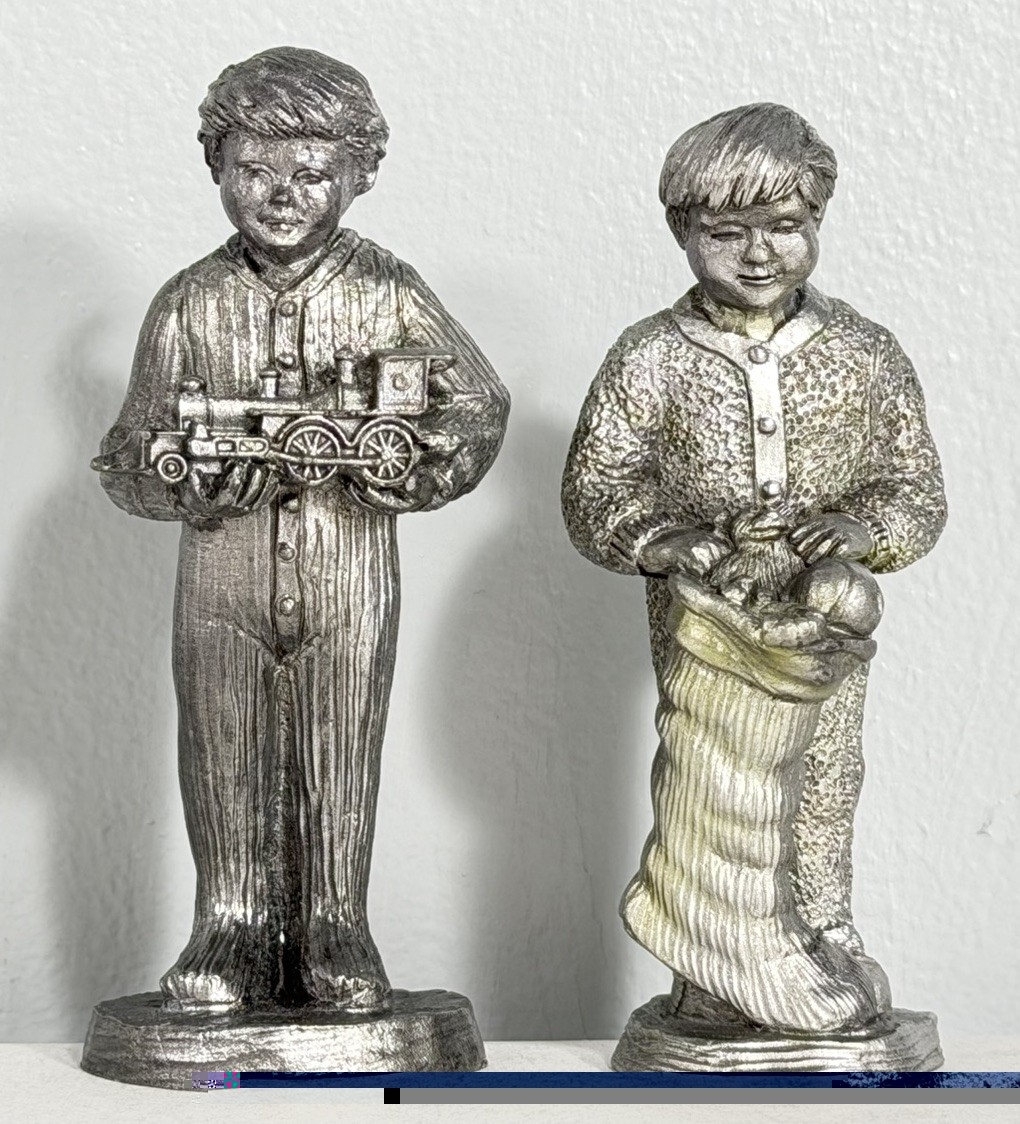 Michael Ricker Pewter Figurine Set Boy Christmas Stocking Train Vtg Michael Ricker Pewter Figurine Set Boy Christmas Stocking Train Vtg