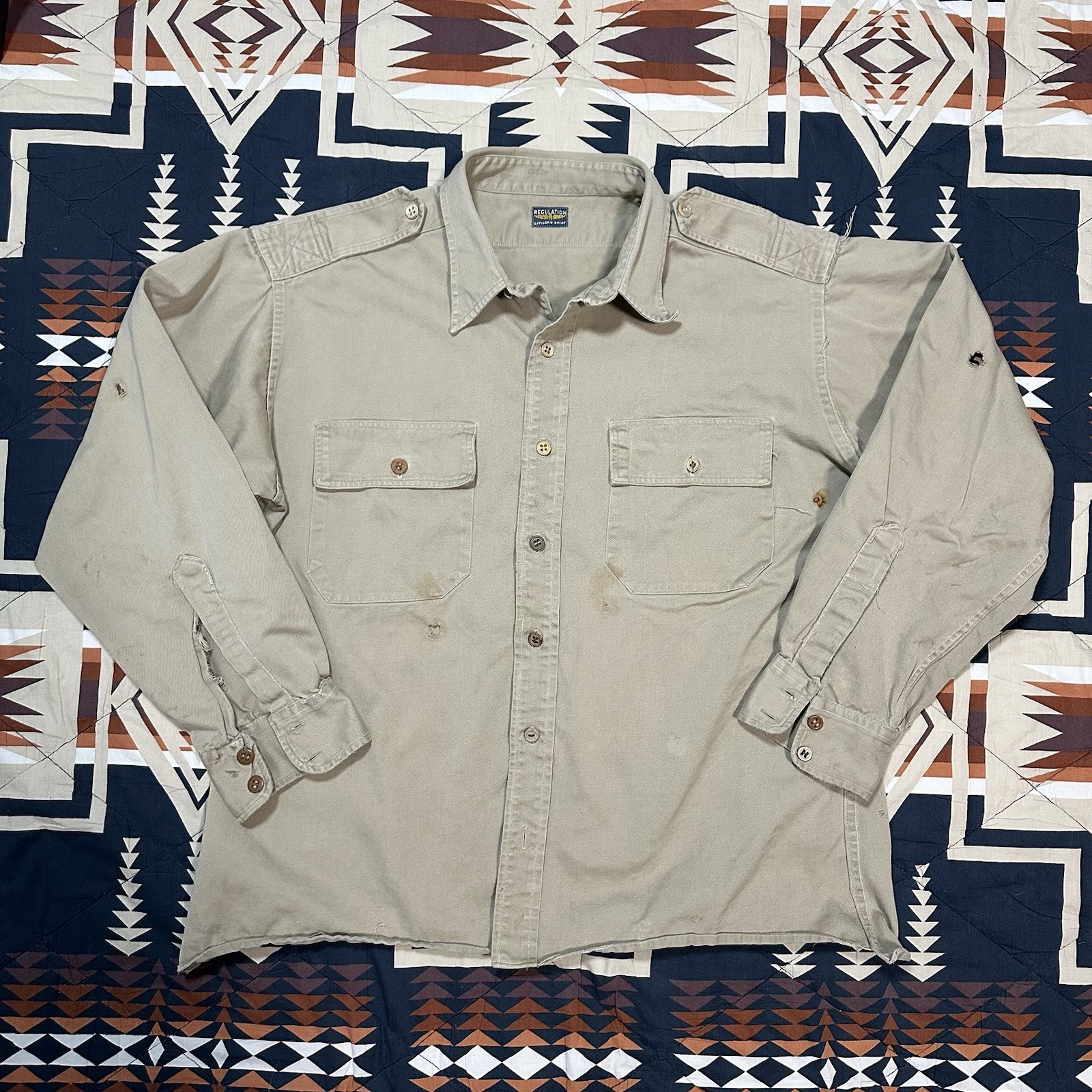 Vintage Regulation Army Officer’s Shirt Khaki Tan Cotton Men’s Large