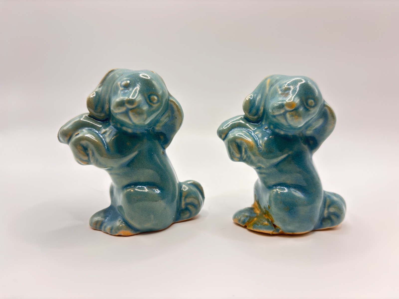 Vintage Rosemeade Pottery Blue Puppies Salt & Pepper Shakers - North Dakota