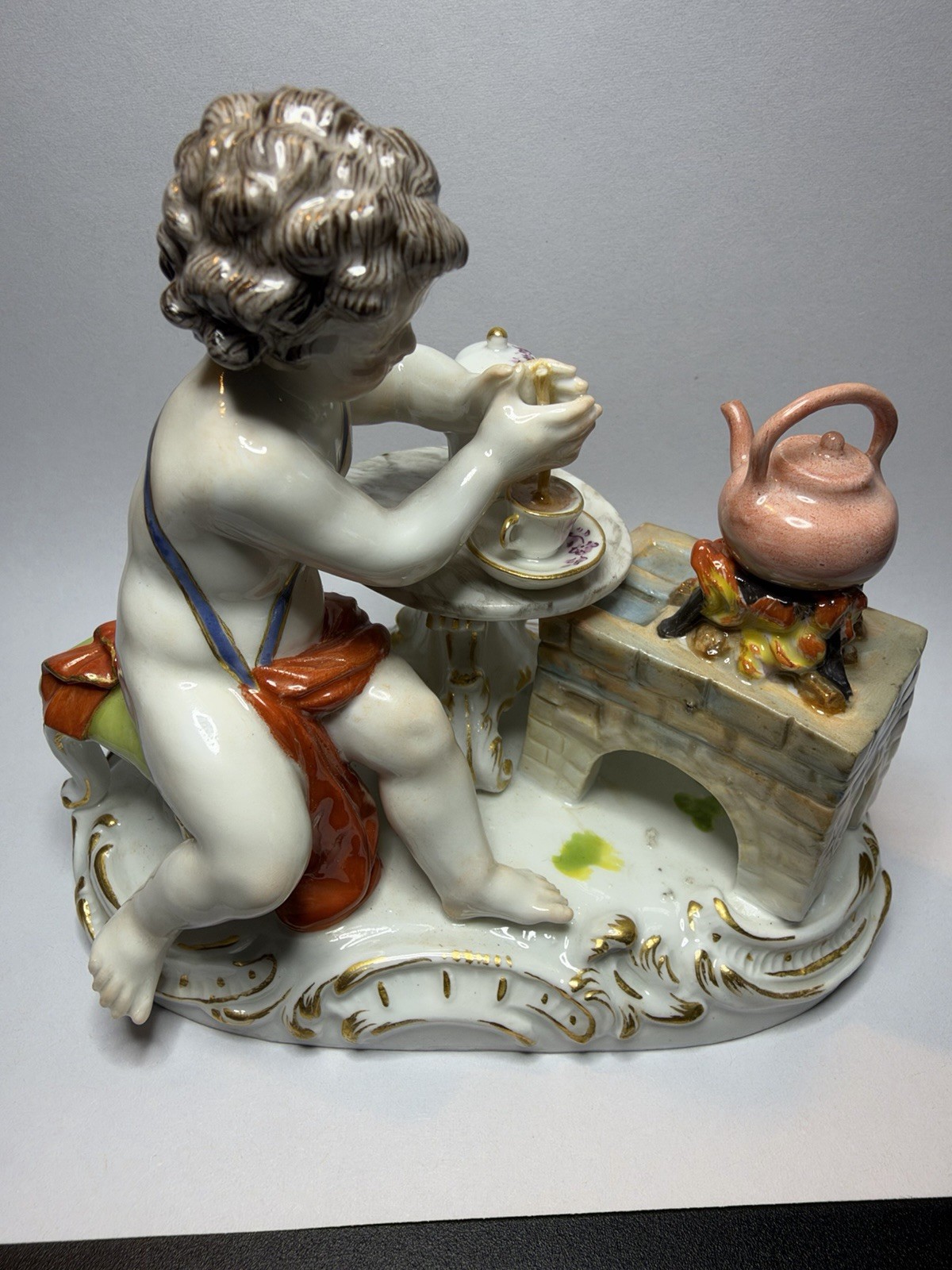 Antique Meissen C97 Allegory of Fire Putto Hot Chocolate Porcelain Figurine