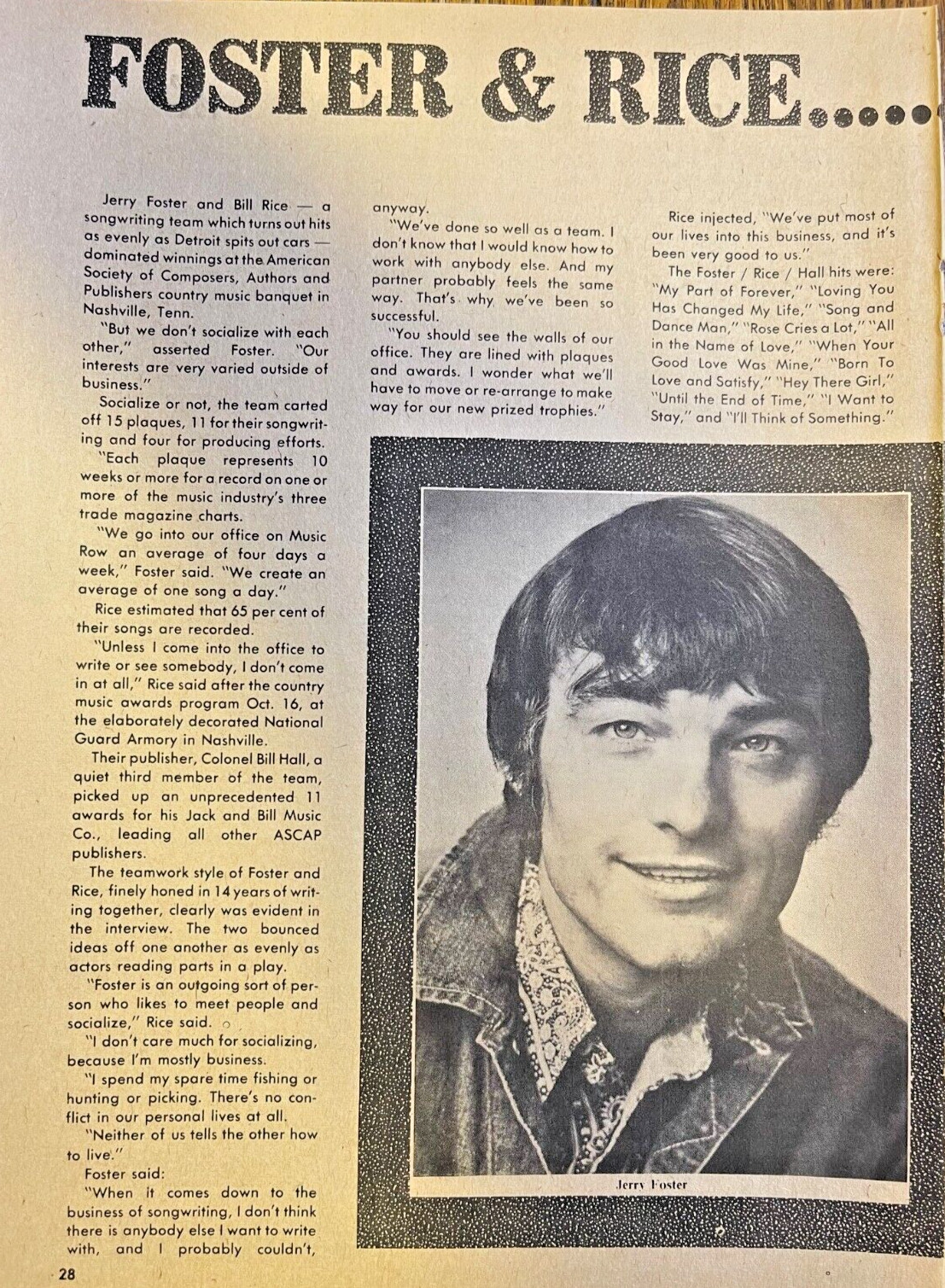 1975 Country Singers, Jerry Foster & Bill Rice