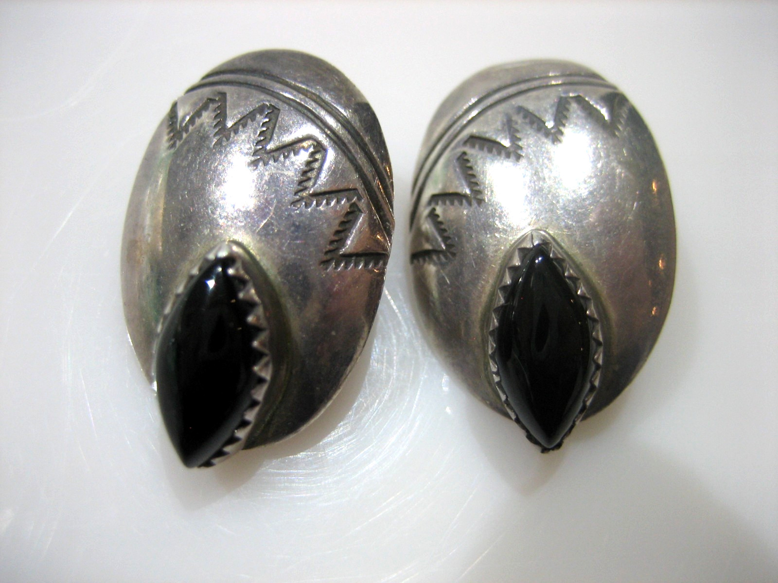 IHMSS Navajo Sterling & Black Onyx Earrings Signed By Foster Yazzie