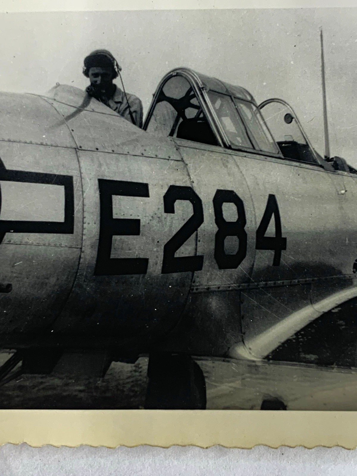 Vtg B&W Photo US Military Aircraft E284  w/ Pilot Air Force Cockpit plane pilot