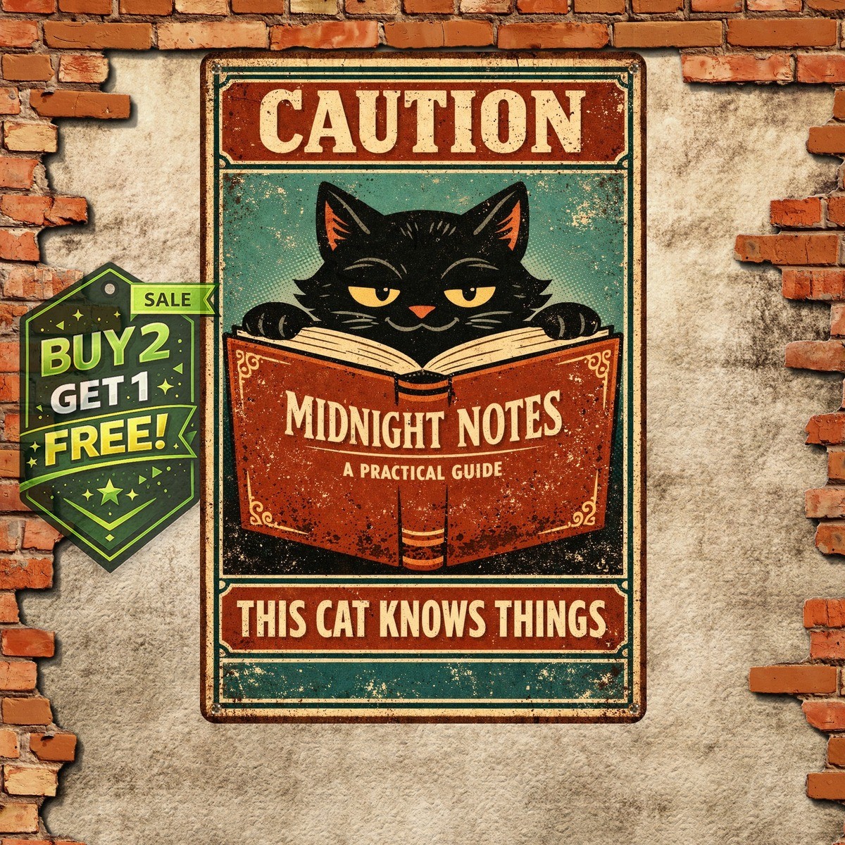 Beware of Cat Funny Vintage Metal Tin Sign Home Wall Decor 8x12