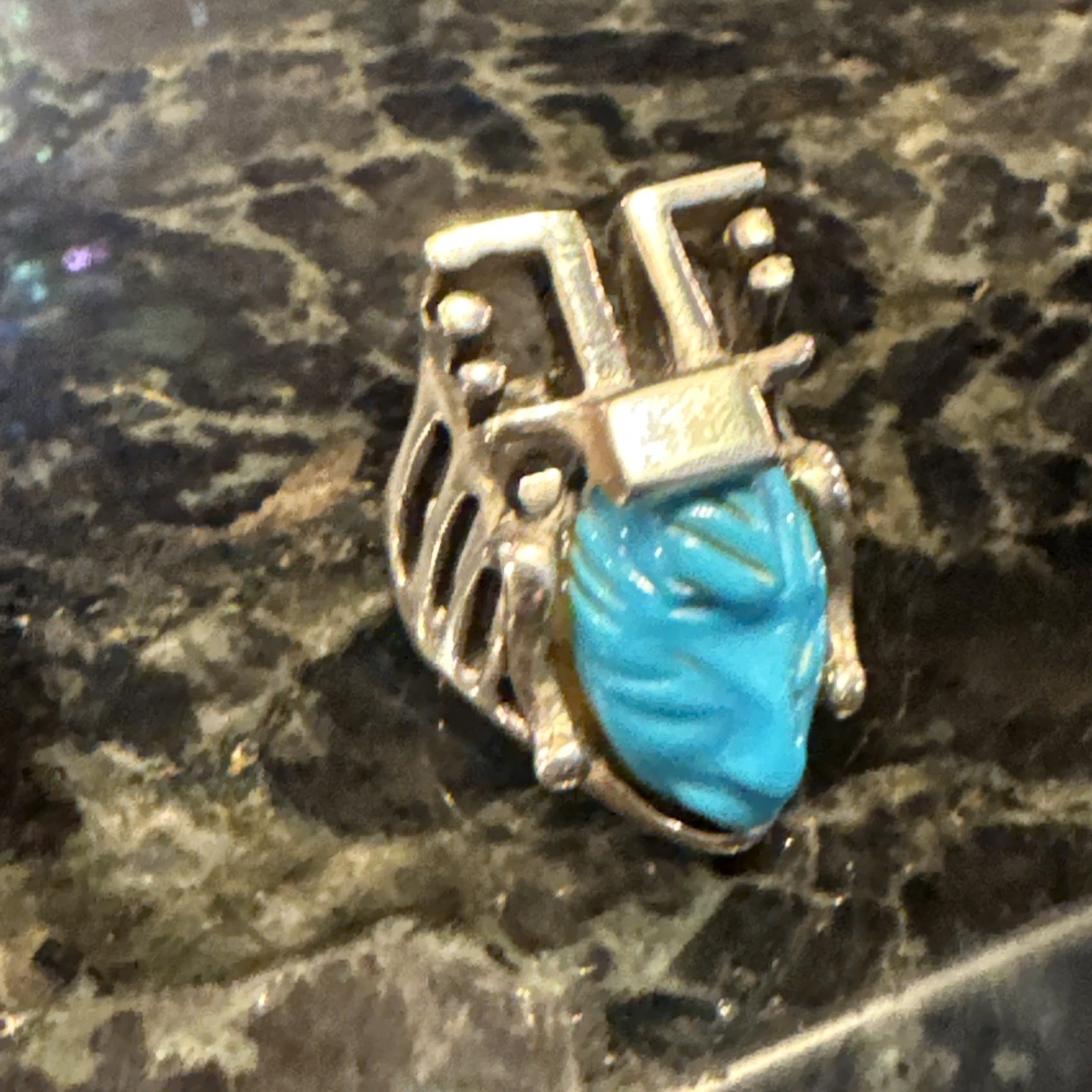 Mexico 950 Ster Silver 8.5 Ring Carved Turquoise Warrior Mask TMW 76 w/ Hallmark Mexico 950 Ster Silver 8.5 Ring Carved Turquoise Warrior Mask TMW 76 w/ Hallmark