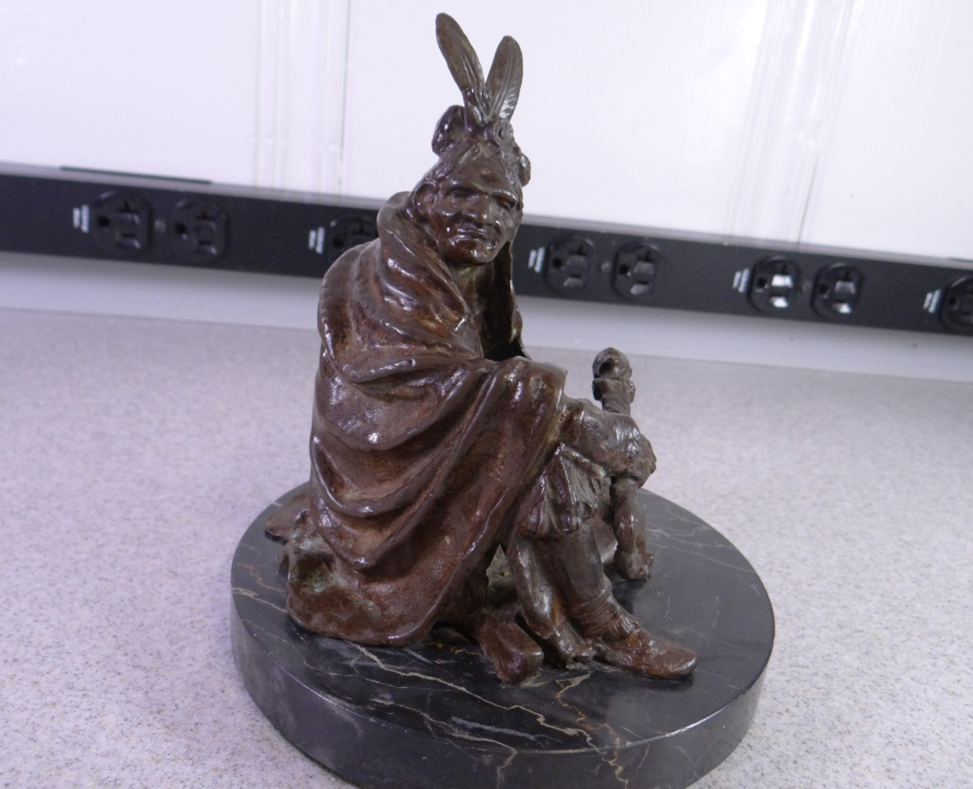 Vintage Carl Kauba Bronze Shaman Native American Indian with Marble Base
