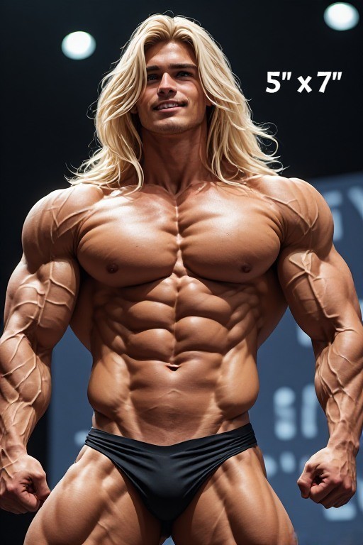 Long Haired Blonde Male Bodybuilder 5x7 Fantasy Photo Photograph Reprint SR01