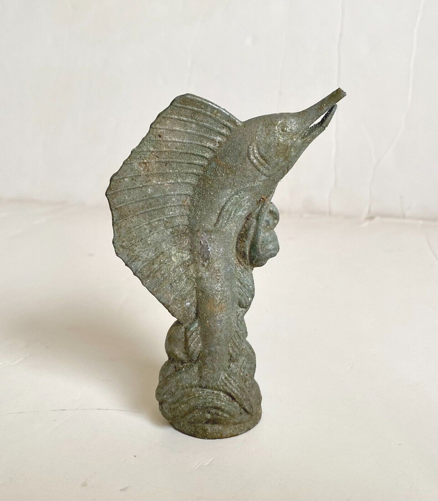 Vintage Cast Metal Sailfish Spearfish Billfish Figurine Figure Topper Ornament 