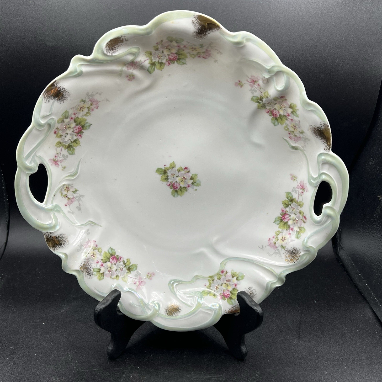 Vintage Handled Porcelain Serving Plate Gold Trim Roses Victorian Dish Vintage Handled Porcelain Serving Plate Gold Trim Roses Victorian Dish